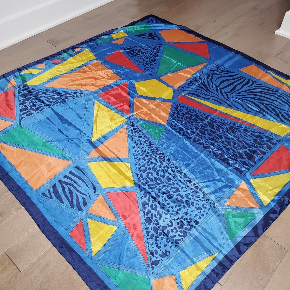 Very large 80's colourful abstract square scarf - Picture 2 of 9